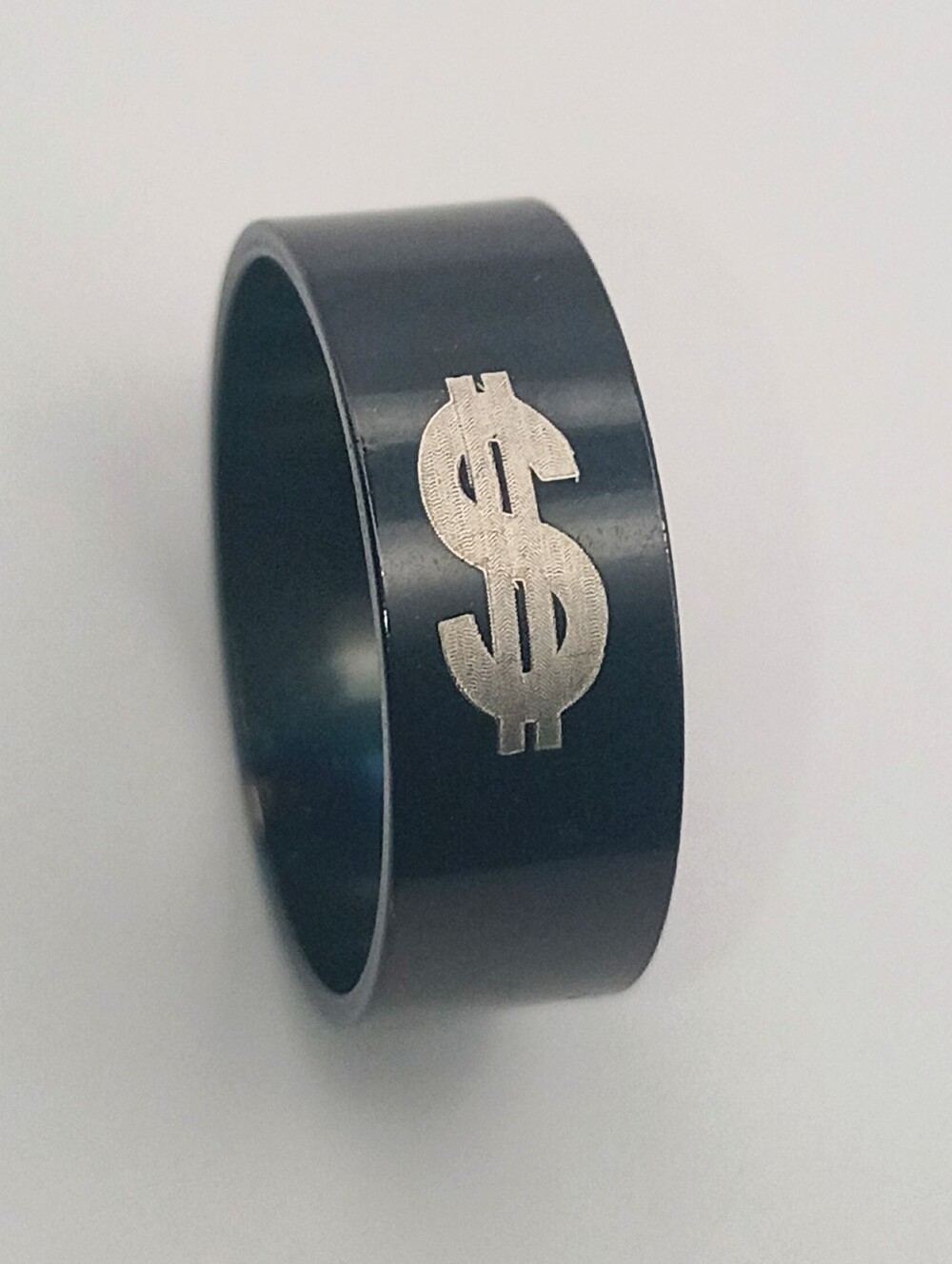 Black Dollar Sign Stainless Steel Men's Ring US Size 7.75